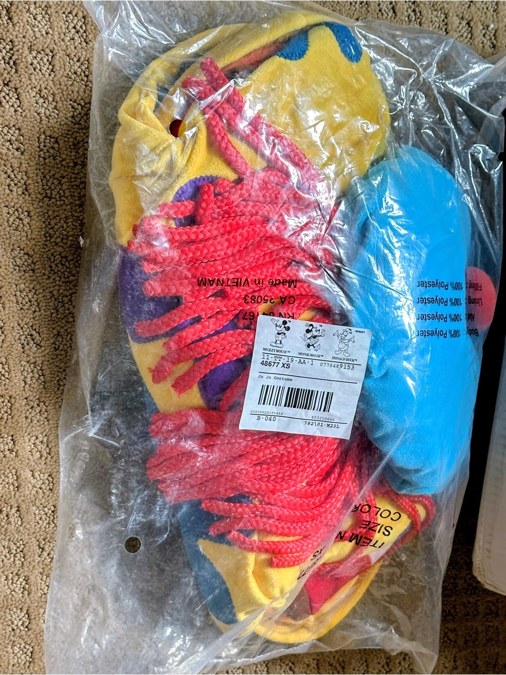 Disney JoJo Yellow Patchwork Costume with Blue Hat and Red Hair Accents New in B - Picture 2 of 3